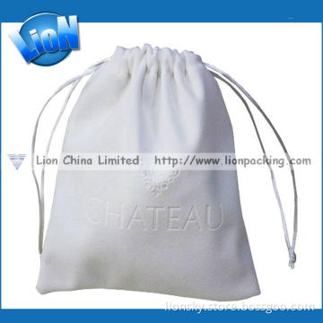 off White Embossed Velvet Pouch for Packing Gifts (E-007)